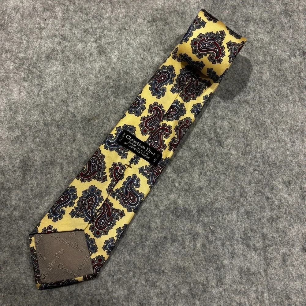Christian Dior Vintage Men's Necktie Yellow/Multicolored Paisley Pattern Silk W3